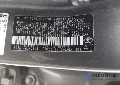 2008 Toyota Corolla S из США, поврежденный, VIN 2T1BR32E58C882311